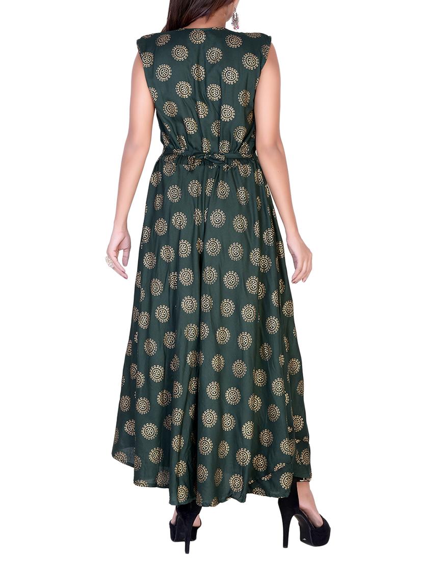 green rayon flared kurta - 15193916 - Zoom Image - 3