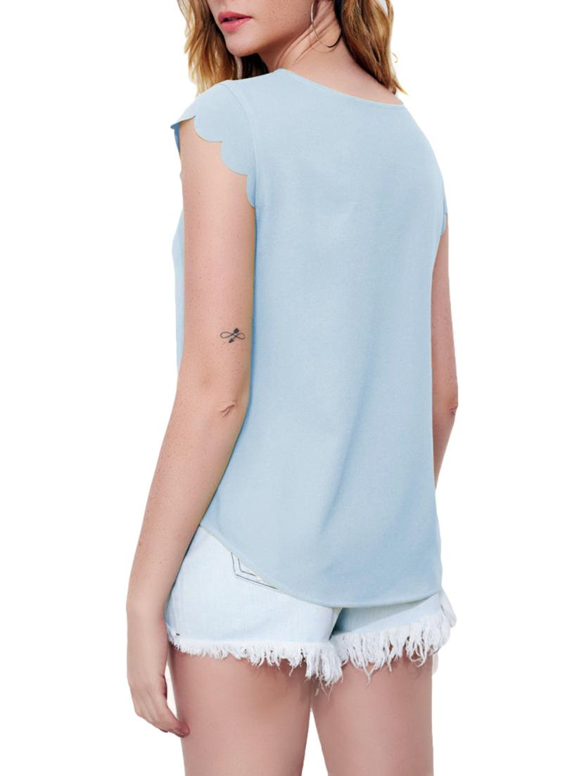 v cut out scallop sleeved top - 15195836 - Zoom Image - 3