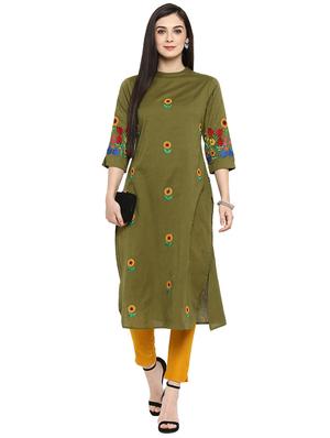 green cotton straight kurta - 15201252 - Standard Image - 3