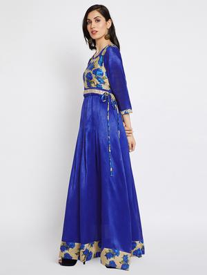 blue silk flared kurta - 15201851 - Standard Image - 3