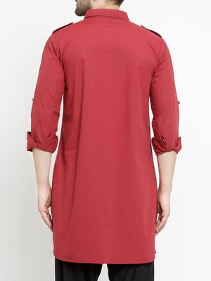 red cotton pathani kurta - 15204749 - Standard Image - 3