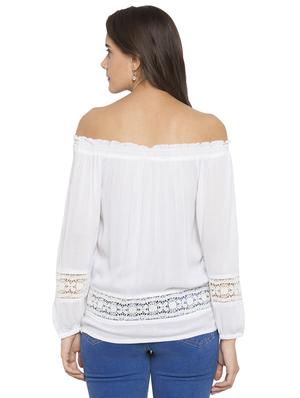 lace insert off shoulder top - 15205515 - Standard Image - 3