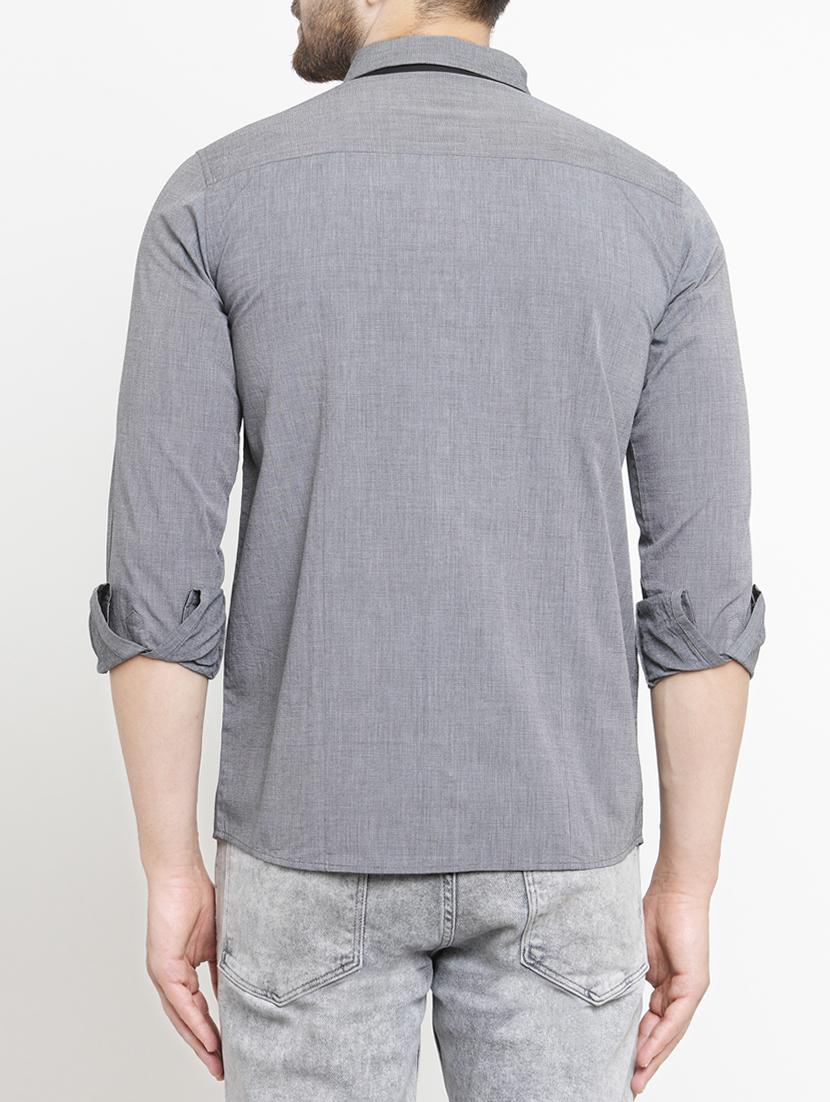grey solid casual shirt - 15206158 - Zoom Image - 3