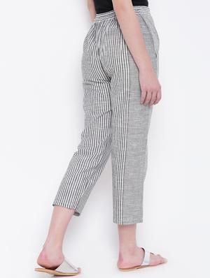 black striped cotton flat front trouser - 15207148 - Standard Image - 3