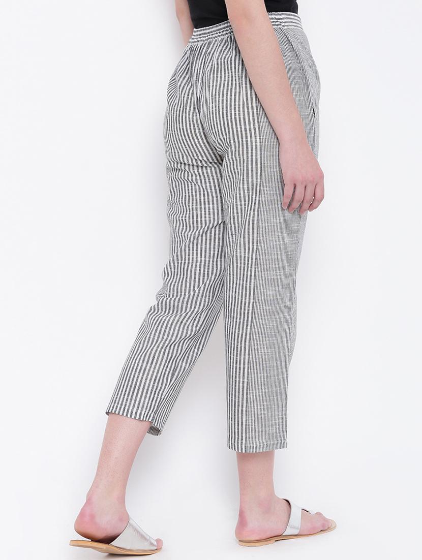 black striped cotton flat front trouser - 15207148 - Zoom Image - 3