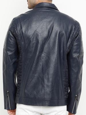 navy blue leather biker jacket - 15207394 - Standard Image - 3