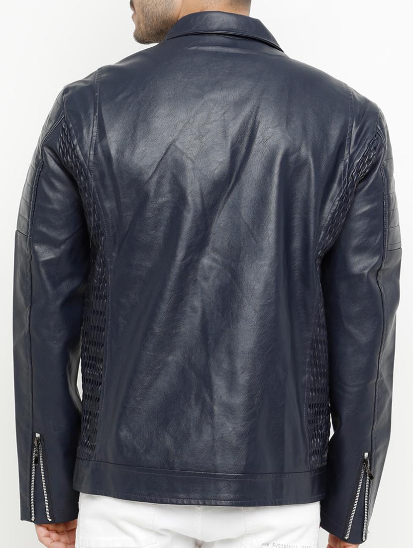 navy blue leather biker jacket - 15207394 - Zoom Image - 3