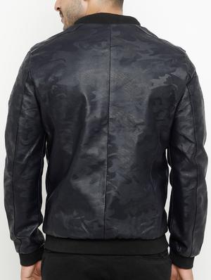 navy blue leather bomber jacket - 15207400 - Standard Image - 3