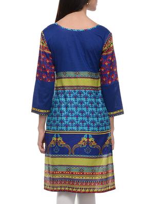 blue cotton straight kurta - 15208899 - Standard Image - 3
