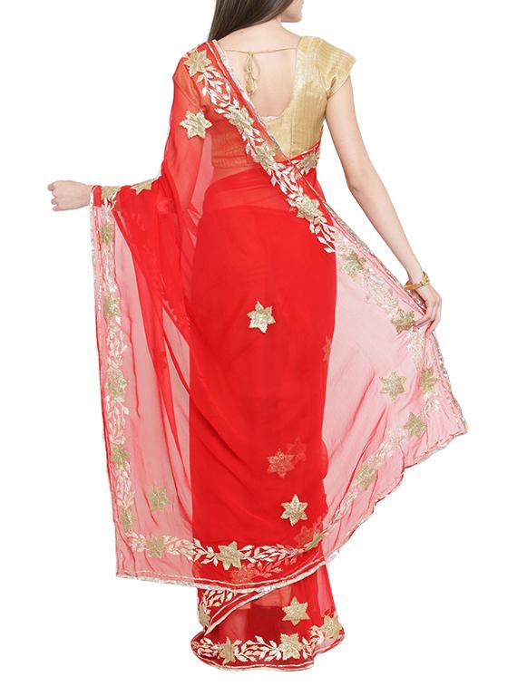 gota patti embellished saree with blouse - 15211732 - Zoom Image - 3