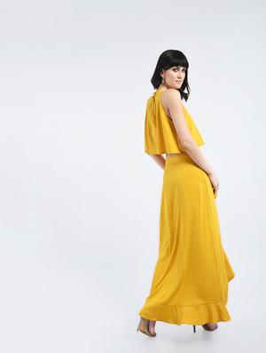 yellow solid ruffled palazzo - 15212708 - Standard Image - 3