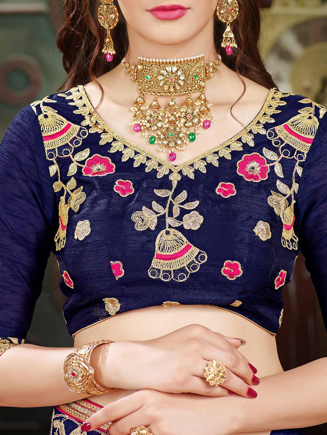 pink georgette half & half saree with blouse - 15212999 - Zoom Image - 3