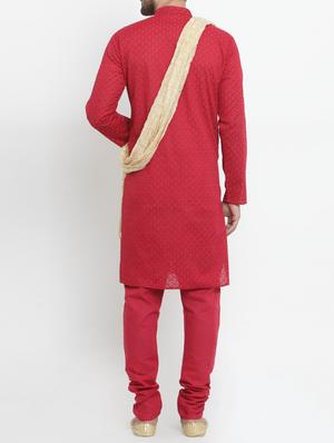 maroon cotton kurta pyjama set - 15213051 - Standard Image - 3