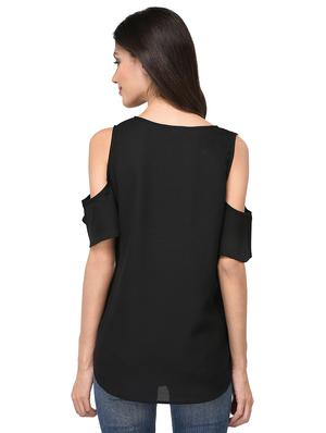 black solid cold shoulder top - 15213083 - Standard Image - 3