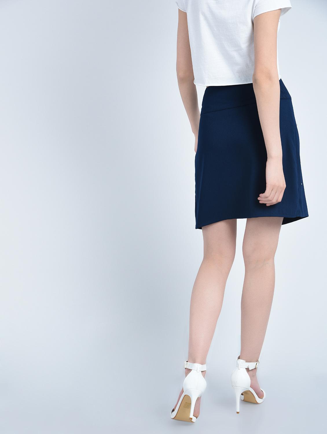 navy blue viscose asymmetric skirts - 15214122 - Zoom Image - 3