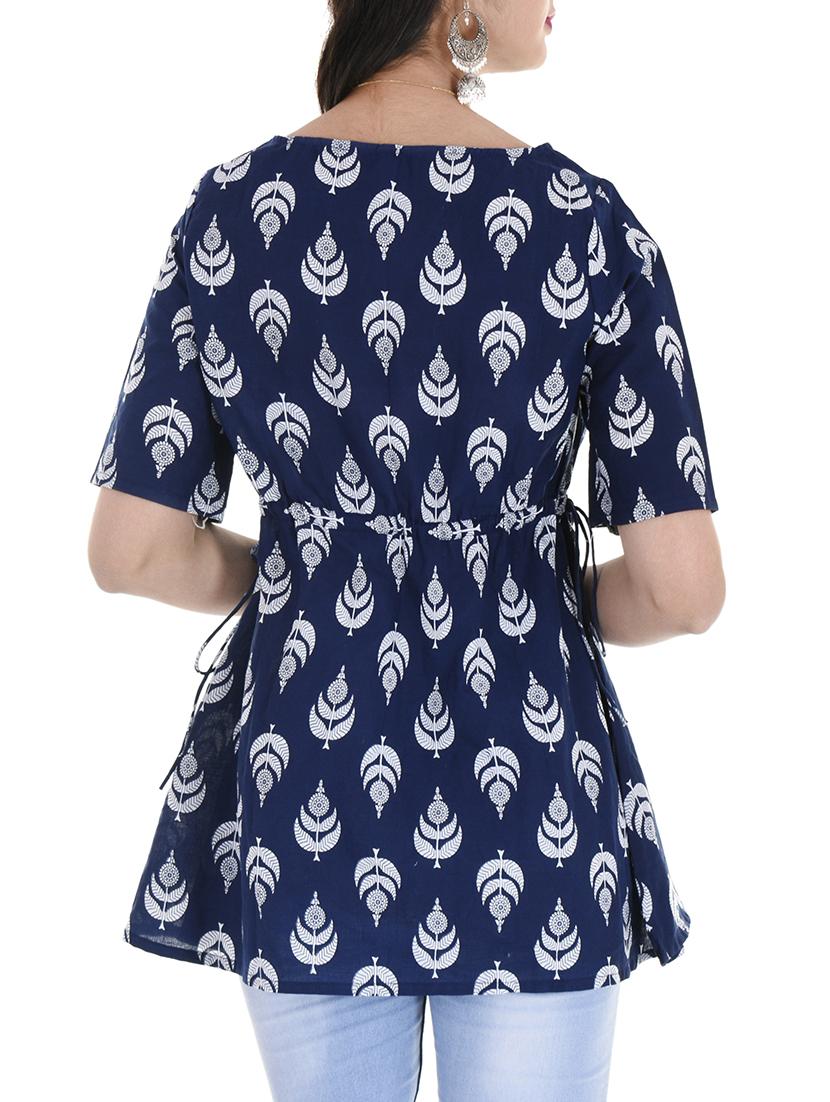 blue cotton a-line kurti - 15216096 - Zoom Image - 3