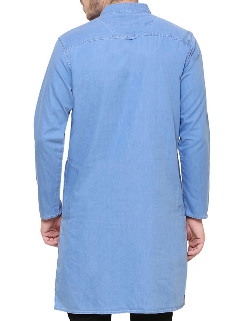 light blue denim medium kurta - 15218221 - Zoom Image - 3