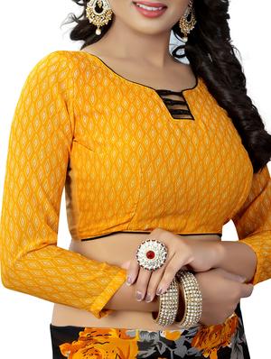 yellow georgette printed saree with blouse - 15218956 - Standard Image - 3