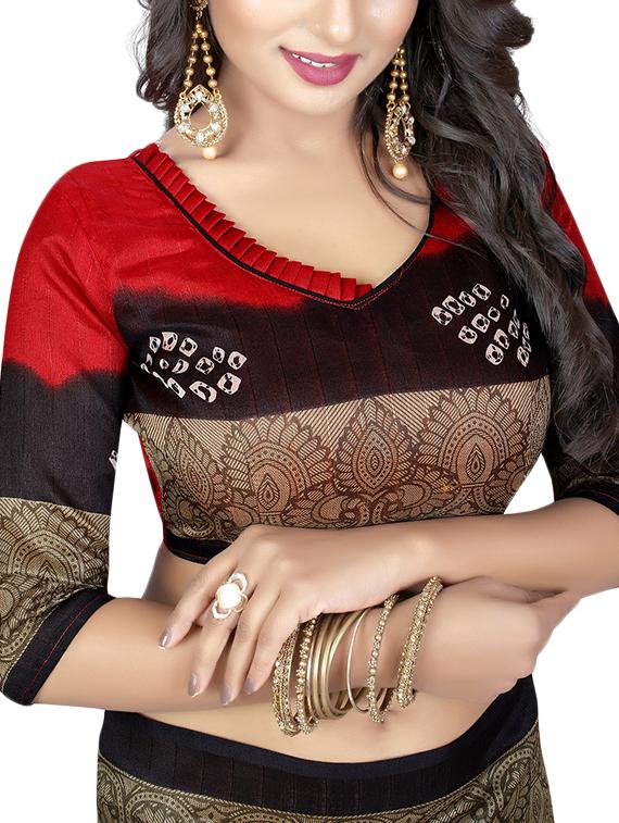 red art silk bandhani saree with blouse - 15219460 - Zoom Image - 3