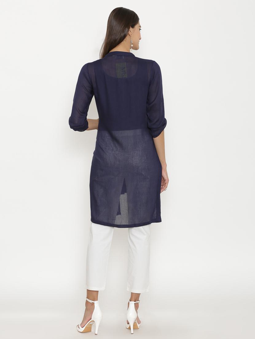 blue rayon high low kurta - 15220704 - Zoom Image - 3