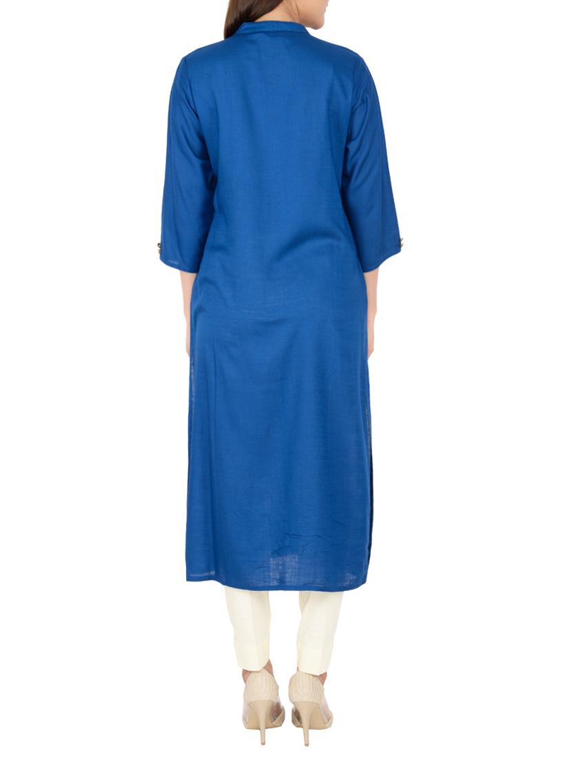 blue viscose straight kurta - 15221212 - Zoom Image - 3