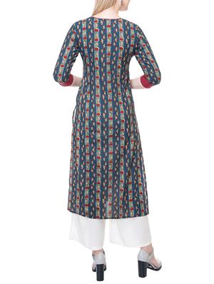 blue cotton straight kurta - 15222734 - Standard Image - 3