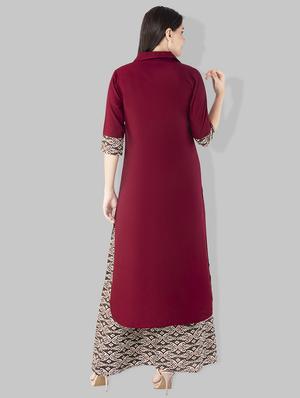 Shirt collar solid kurta with printed palazzo set - 15225756 - Standard Image - 3
