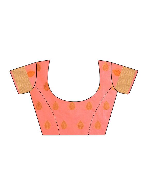 peach silk blend banarasi saree with blouse - 15225824 - Zoom Image - 3