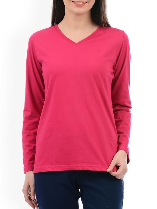 pink solid v neck tee - 15226493 - Standard Image - 1