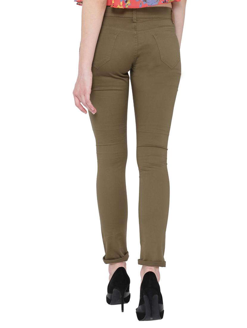 green solid cotton chinos trouser - 15228066 - Zoom Image - 3