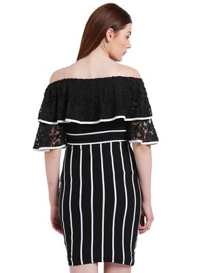 black cotton printed off shoulder dress - 15228164 - Standard Image - 3
