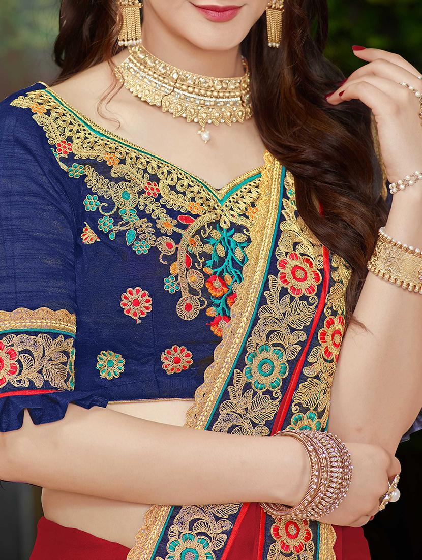 maroon georgette bordered saree with blouse - 15230390 - Zoom Image - 3