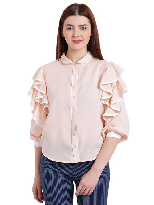 pink solid ruffled shirt - 15231268 - Standard Image - 1