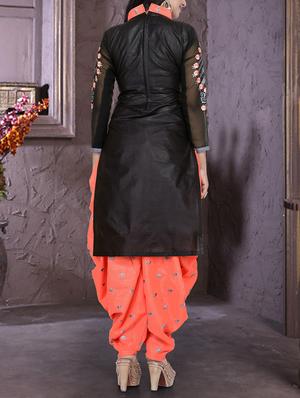 Black embroidered unstitched churidaar suit - 15233868 - Standard Image - 3