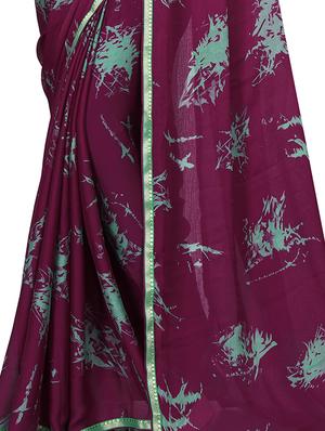 magenta silk blend printed saree with blouse - 15235226 - Standard Image - 3