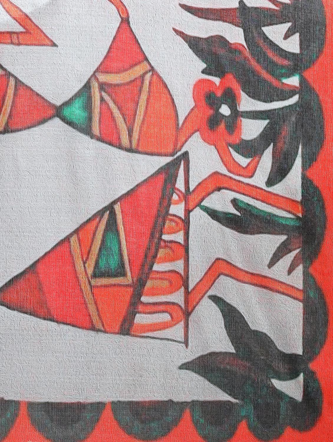orange khadi printed dupatta - 15236082 - Zoom Image - 3