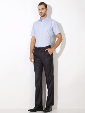 navy blue cotton blend pleated formal trouser - 15236367 - Standard Image - 3