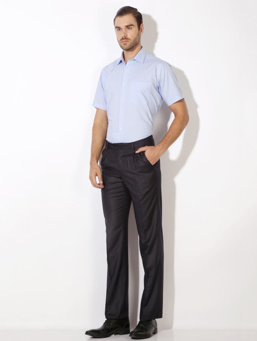 navy blue cotton blend pleated formal trouser - 15236367 - Zoom Image - 3