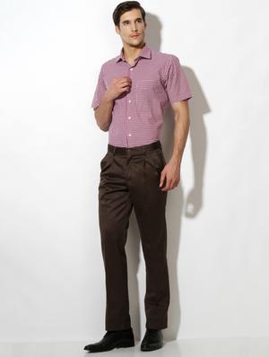 brown polyester blend pleated formal trouser - 15236385 - Standard Image - 3