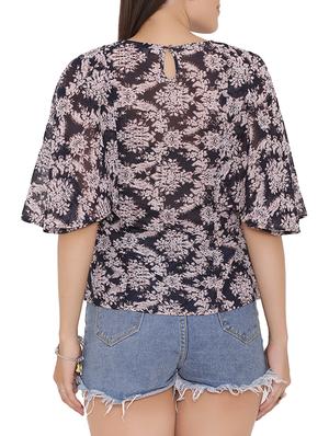 navy blue georgette printed bell sleeved top - 15238841 - Standard Image - 3