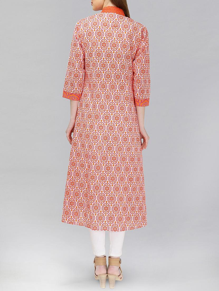 orange cotton layered kurta - 15239518 - Zoom Image - 3