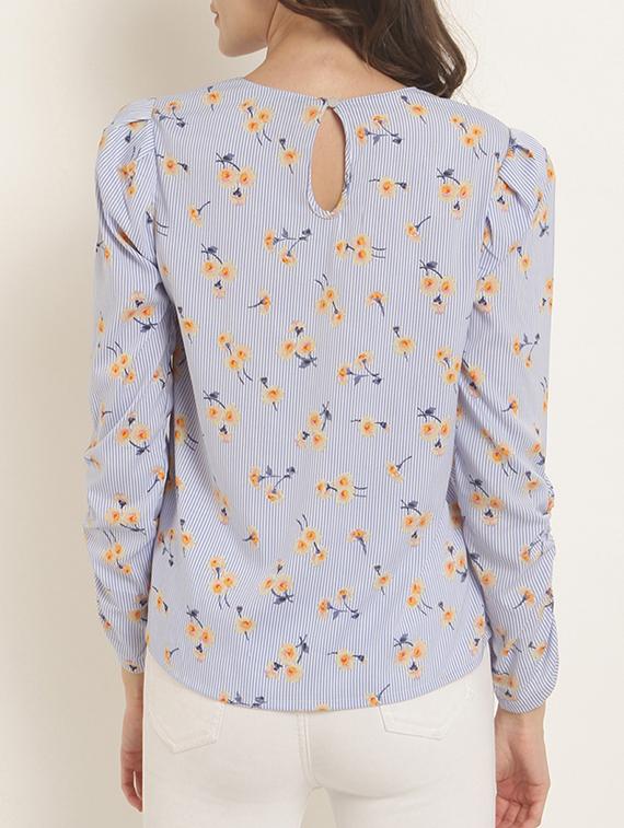 keyhole back striped floral top - 15240595 - Zoom Image - 3