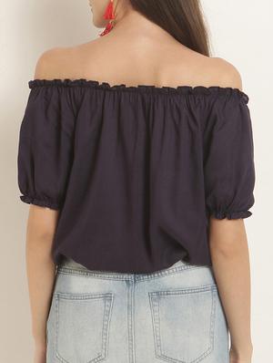 off shoulder embroidered blouson top - 15240608 - Standard Image - 3