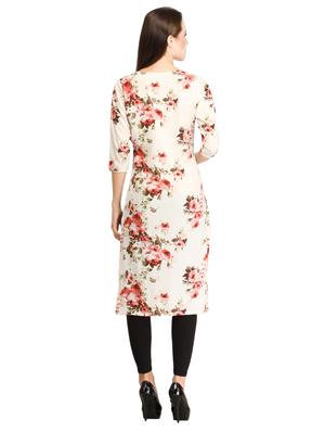 white crepe straight floral kurta - 15240954 - Standard Image - 3