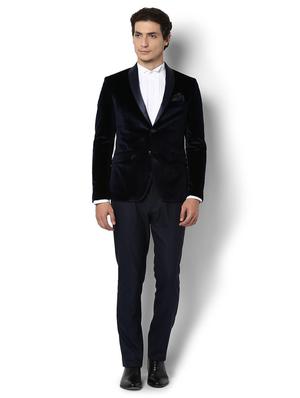 navy blue velvet casual blazer - 15241904 - Standard Image - 3