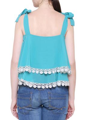 light blue solid layered crop top - 15242216 - Standard Image - 3