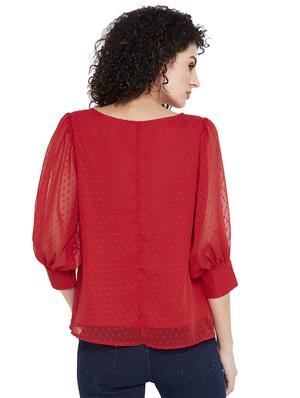 Balloon sleeved dobby top - 15242353 - Standard Image - 3