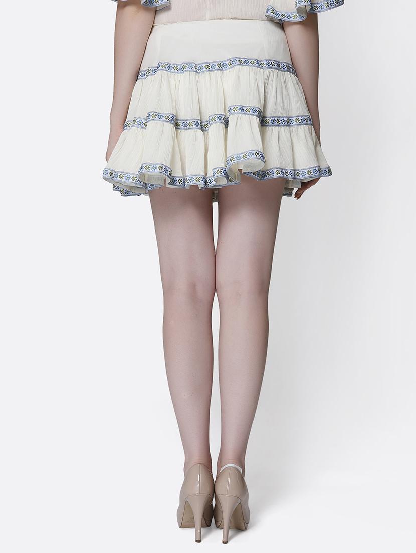 cream solid cotton flared skirt - 15245613 - Zoom Image - 3