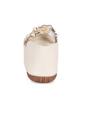 white faux leather slip on sandals - 15249575 - Standard Image - 3
