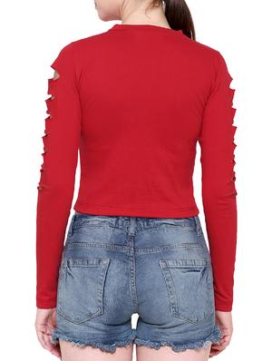 red solid cotton cut out crop top - 15254542 - Standard Image - 3